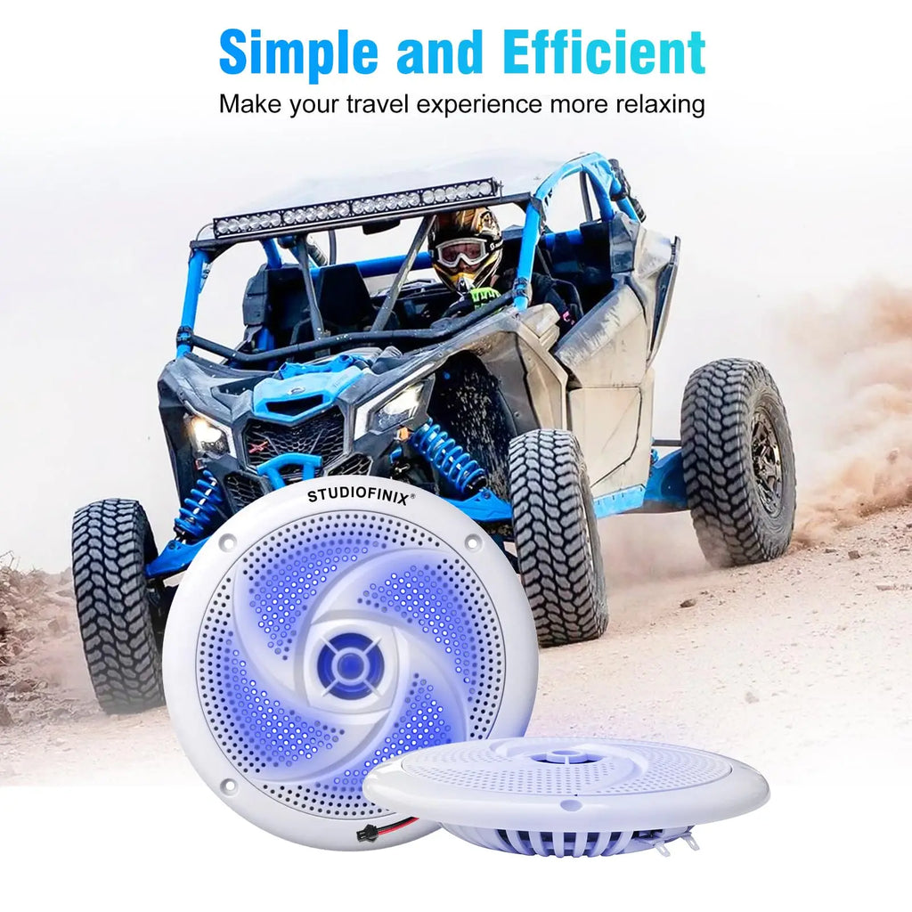 STUDIOFINIX 6.5'' 240W Waterproof Marine Speakers 2-Way with LEDs, Low-Profile for Boat, RV, ATV, UTV, Golf Cart (2Pk, White)
