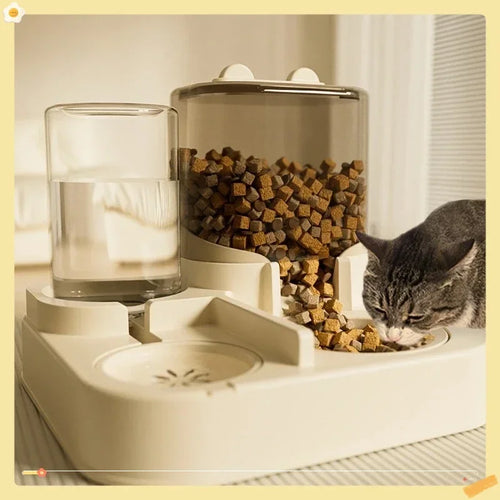 1EE 1Automatic Cat Feeder & Water Fountain Set - Food Grade Plastic - for Cats & Dogs - Gravity Feed Design
