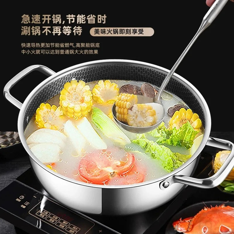 Stainless steel soup pot honeycomb non stick pot no oil fume household hot pot induction cooker gas stove universal