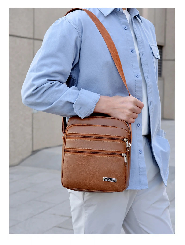 Simplified Soft Leather Crossbody Bag Fashionable Single Shoulder Bag Men's New Model Outdoor Travel Large Capacity Backpack