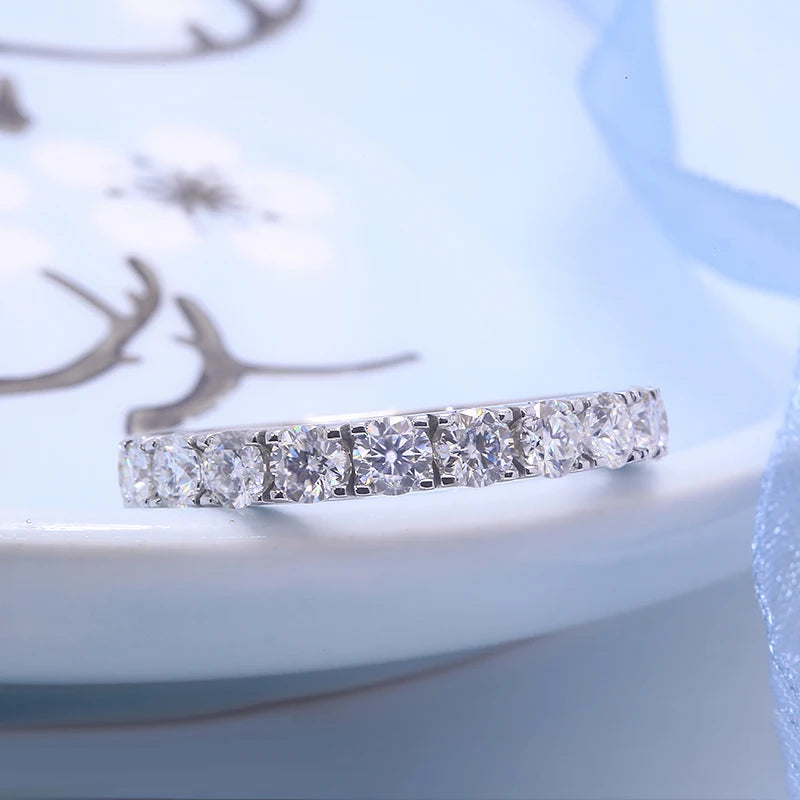 DEF Color VVS Round Cut 2.5MM Lab Grown Diamond Band Ring Full Eternity Ring 10k White Gold for Women Lady Gift