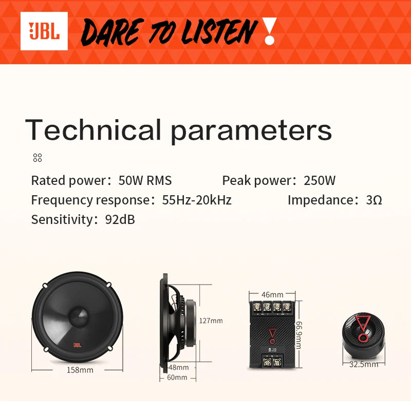 JBL 6.5-inch car audio speaker STAGE3 607CF two-way door speaker treble mid-speaker subwoofer speaker car speaker surround sound