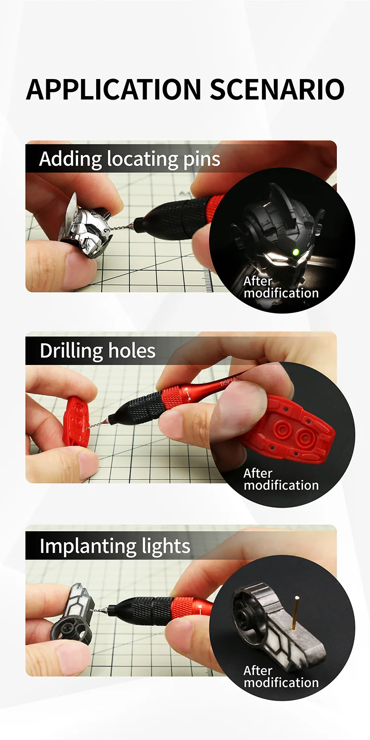 DSPIAE AT-SHD Precision Hand Drill Set For Hobby DIY Model Making Tool Aluminum Alloy Red
