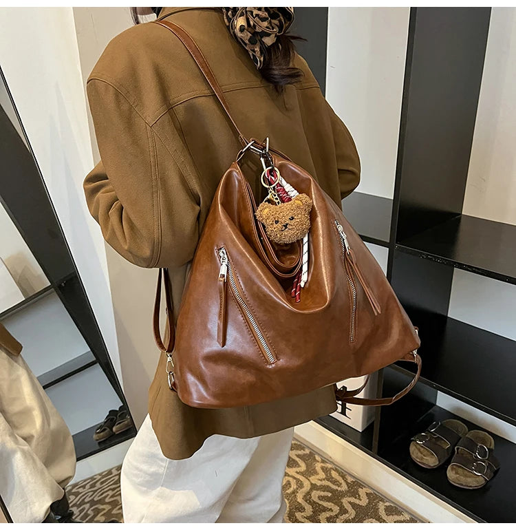 Retro Three-Use Large Capacity Commuter Tote Bag 2025 New Style Single Shoulder Backpack Crossbody Bag for Work Leisure
