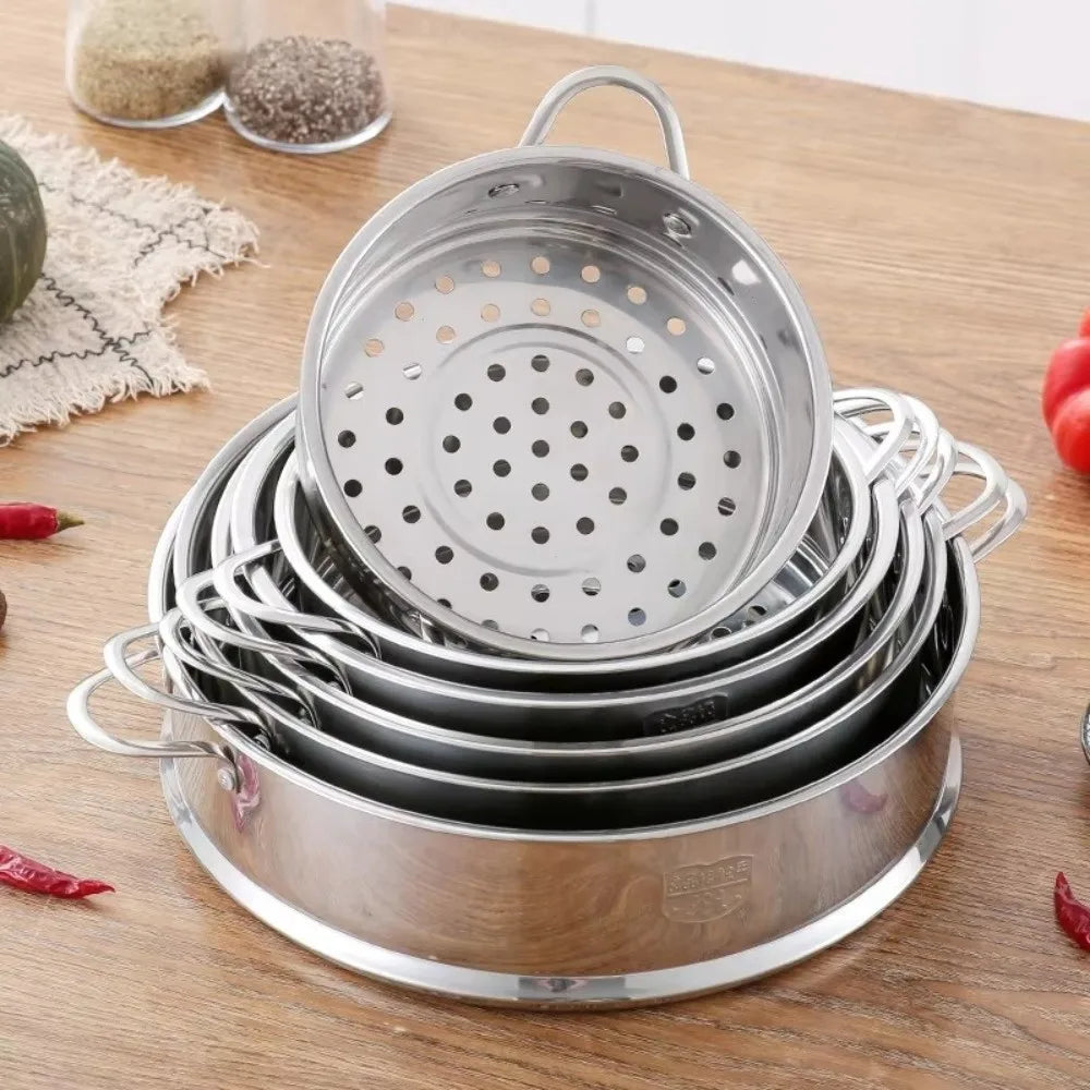 New 304 Stainless Steel Steamer Basket Thickened 16-32cm Food Steam Rack Generic Safe Material Drain Basket Home Cooking