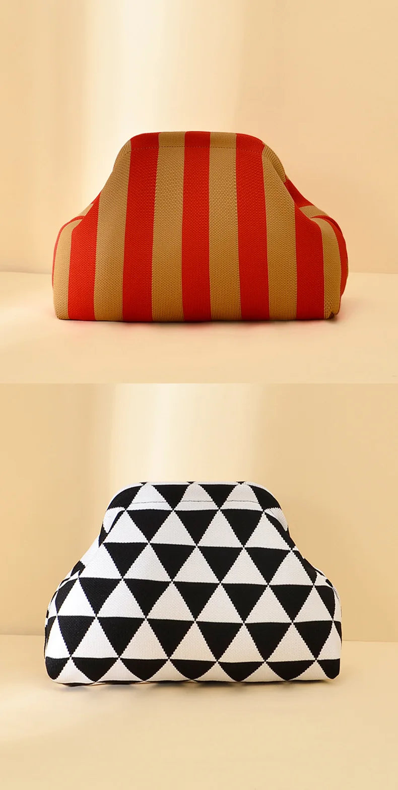 Striped Beach Bag Cloud Knitted Fashion Commuter All-Match Makeup Bag Weave Cross-Border Style Polyester Pillow-Shaped Bag