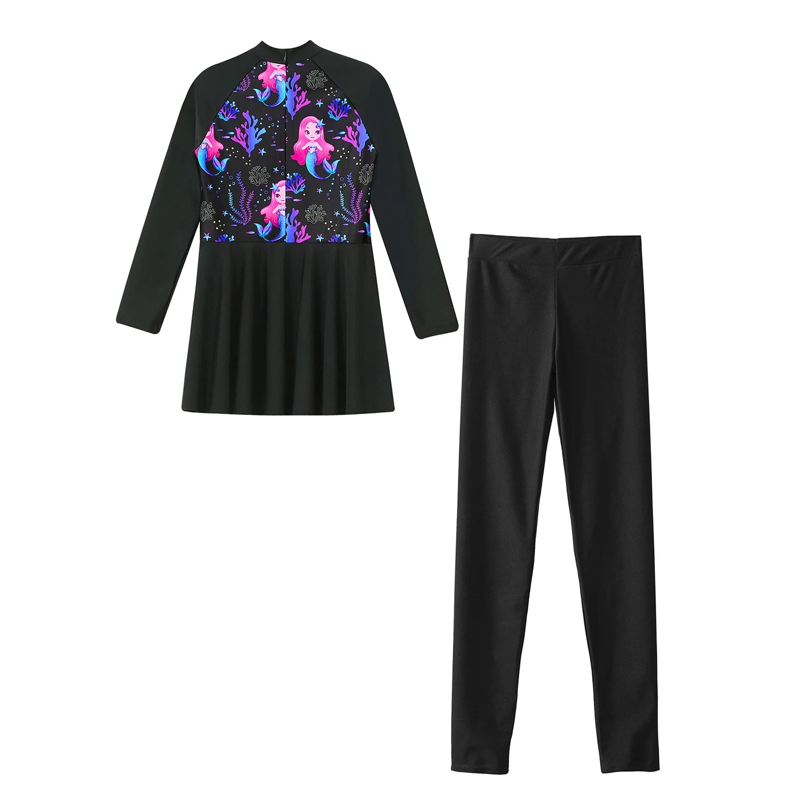Girls Swimsuits 2 Piece Rash Guard Set UPF 50 Sun Protection Long Sleeve Swim Dress with Leggings Kids Full Body Cover Beachwear