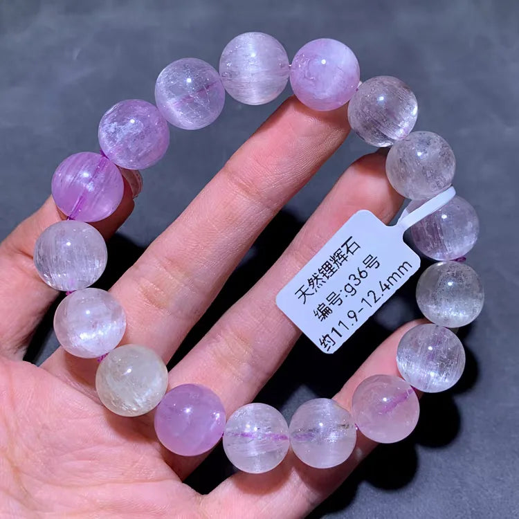 Natural Purple Kunzite Clear Round Beads Bracelet Jewelry Women Men Colorful Kunzite Bracelet Cat Eye Women Men AAAAAA