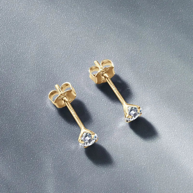 IOGOU 14K Solid Gold Moissanite Round Stud Earrings for Women Men GRA Certified Moissnaites 3mm 4mm 5mm 6mm 6.5mm Gold Jewelry