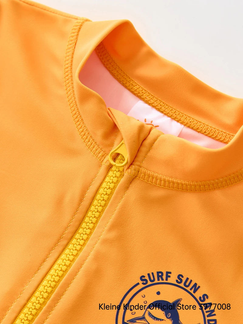Children's Swimsuit Orange Long Sleeve Rash Guard Kids UPF50 UV Protection Boy's Beach Clothes Shark Swimming Bathing Suit Kids