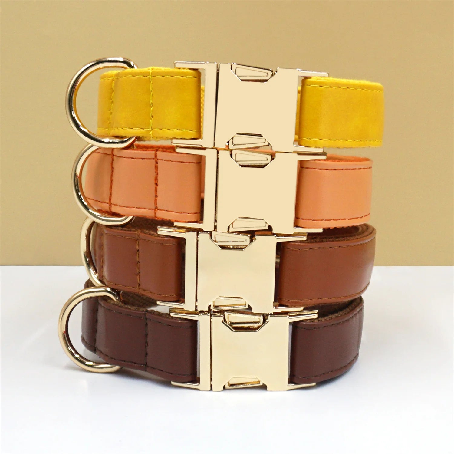 Coffee PU Leather Collar and Leash for Dogs Personalized Dog Collar for Small Medium Large Dogs Adjustable Necklace for Yorkies