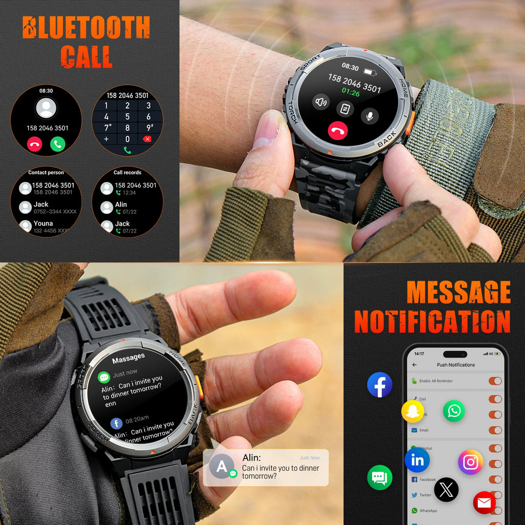 EIGIIS Smart Watch KE5 2024 3ATM Waterproof Original Design Sports Watch With Compass And Altitude Barometer LED Flashlight Call
