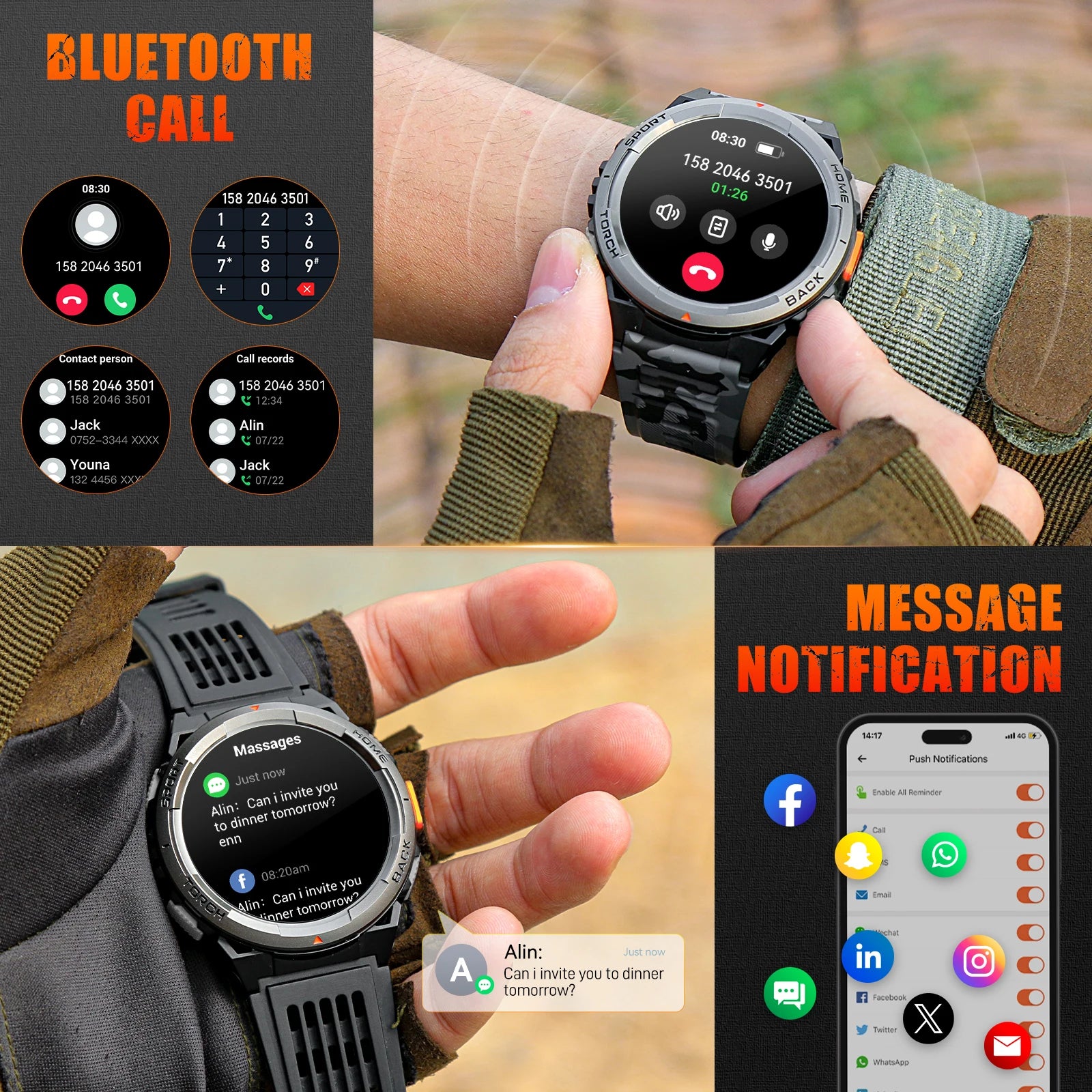 EIGIIS Smart Watch KE5 2024 3ATM Waterproof Original Design Sports Watch With Compass And Altitude Barometer LED Flashlight Call