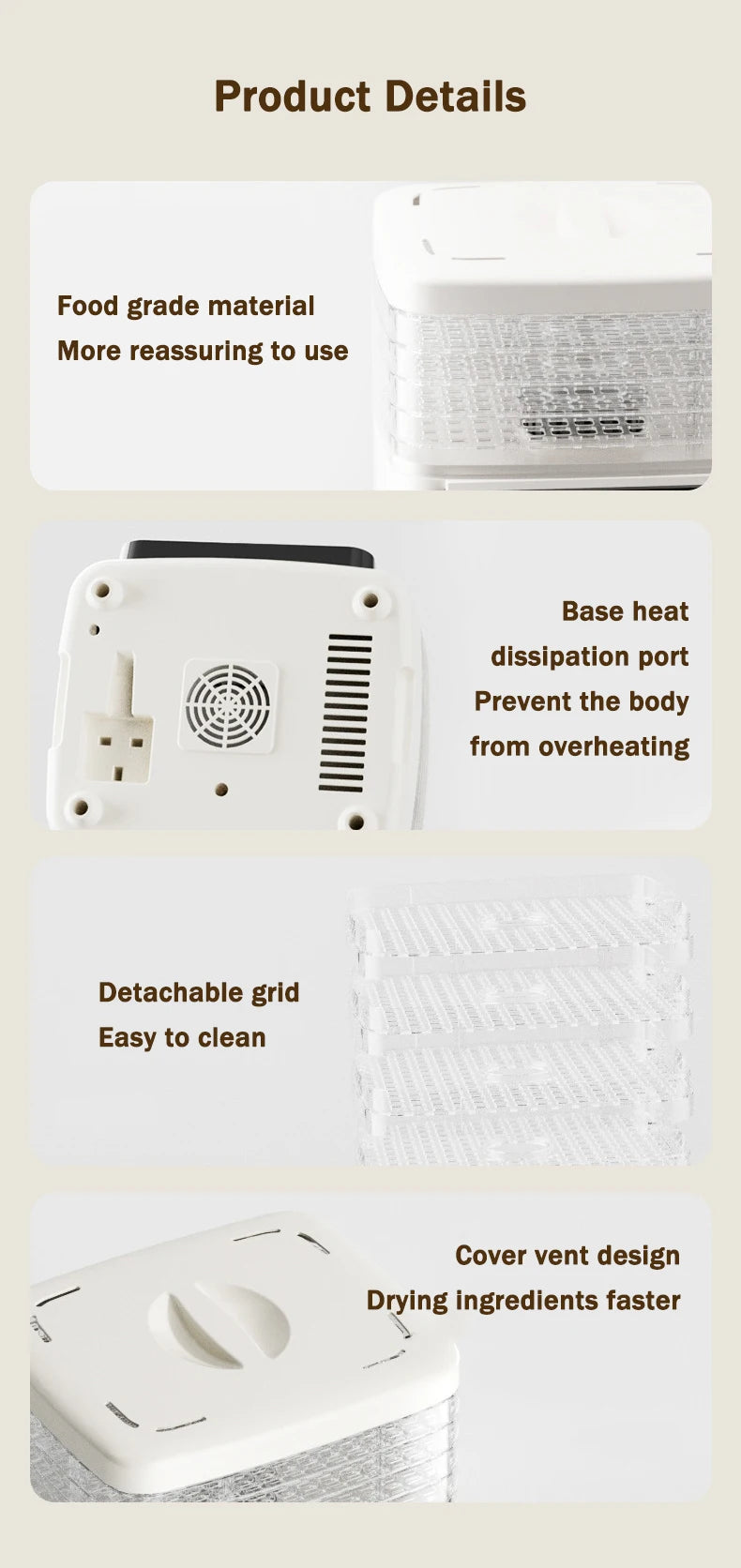 DMWD Dried Food Dehydrator Herb Fruit Vegetable Dehydration Drying Machine Smart Timing 5 Trays Pet Snacks Meat Hot Air Dryer EU