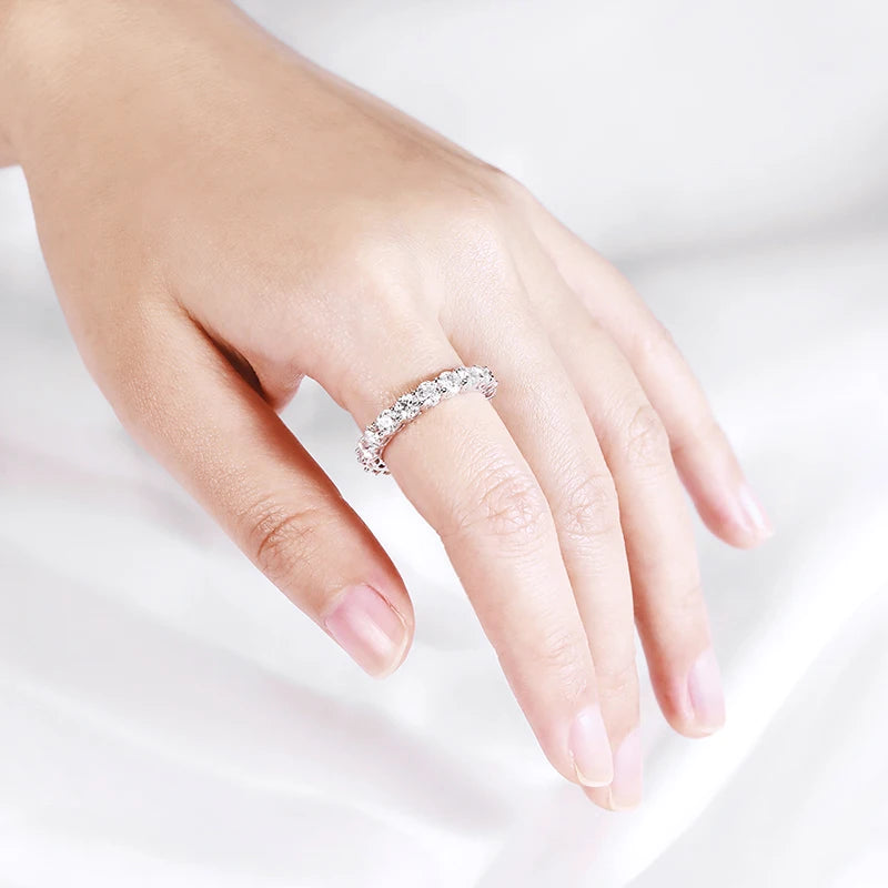 Smyoue 2-5mm Full Moissanite Ring for Women Sparkling Wedding Eternity Bands 100% S925 Sterling Silver Jewelry Classic Ring