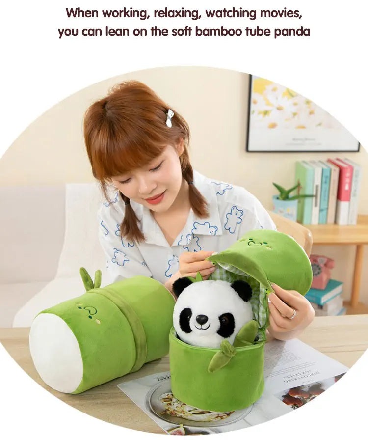Cute Chinese Panda Doll with Removable Bamboo Tube PP Cotton Pillow Soft Plush Doll Girls Toy Children's Christmas Gifts Present
