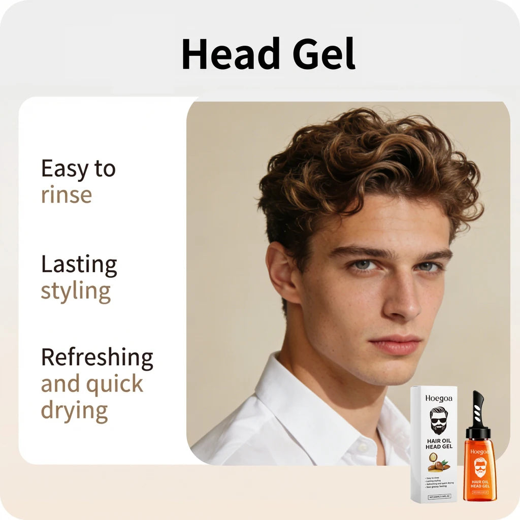 2 In 1 Men's Hair Styling Gel With Wide Tooth Comb Long-Lasting Fluffy Strong Hold Add Shine No-Greasy Hair Styling Oil Pomade