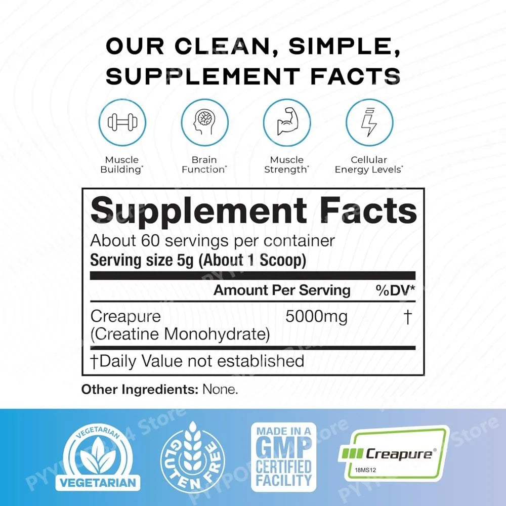 Creatine Monohydrate Powder 5000mg Per Serving, Unflavored Muscle Energy & Strength Support Supplement, Vegan Gluten Free, 300g