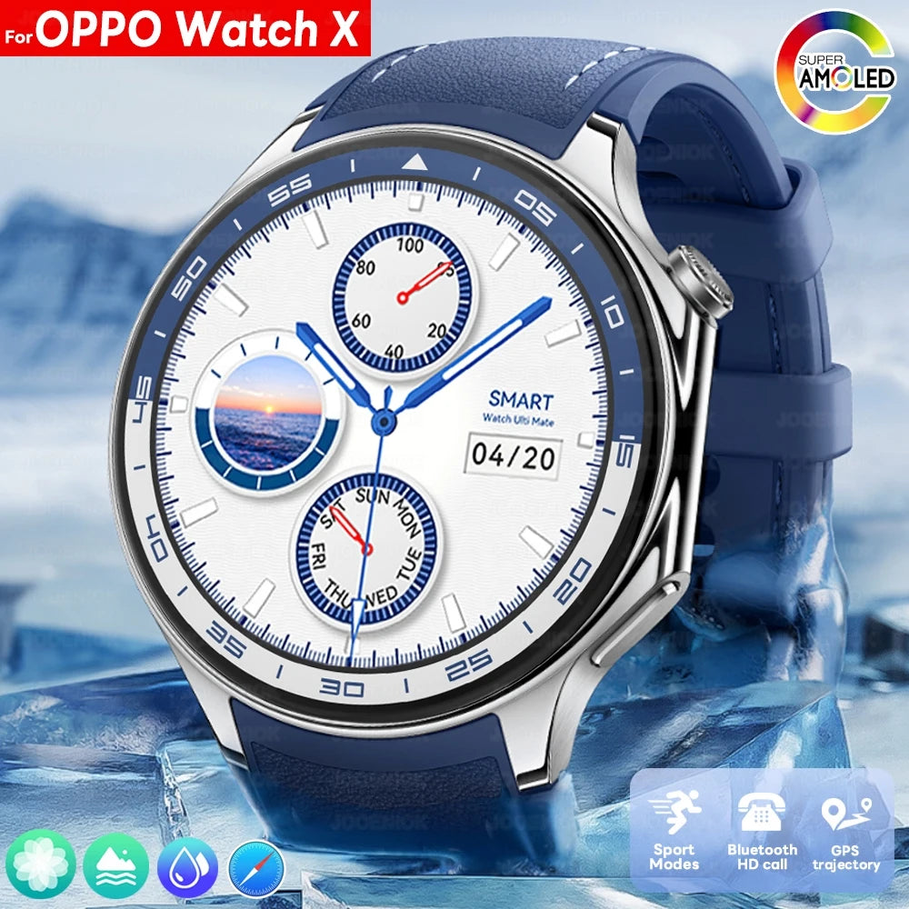 For OPPO Watch X Smart Watch Men High-end Business Men Bluetooth Call IP68 Waterproof Fitness Tracker Smartwatch Man 2025 New