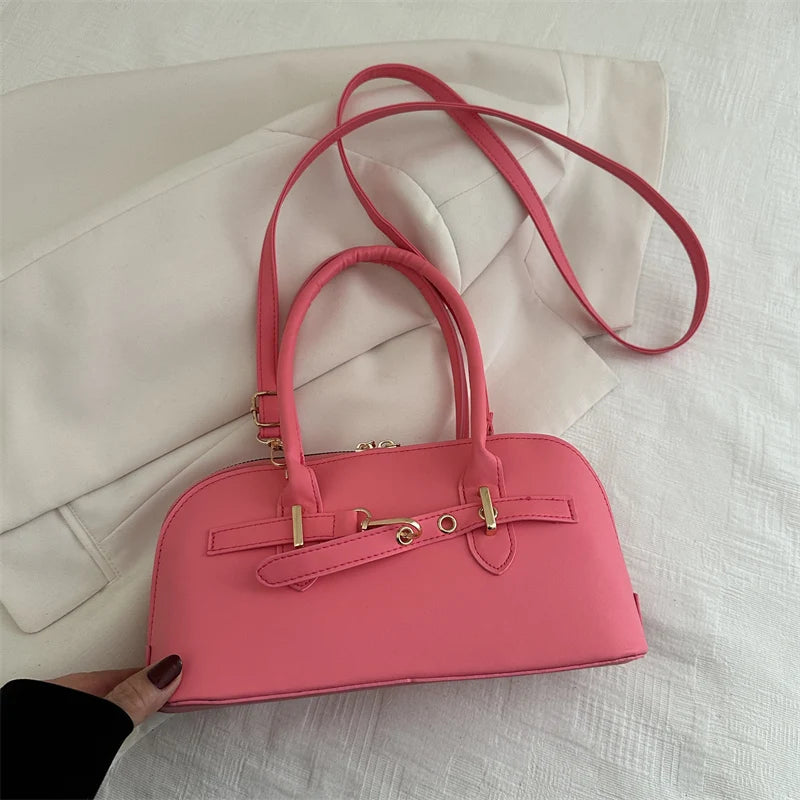 Modern  Shaped Women's Handbag Crossbody Commuter Bag Fashionable Retro Bowling Bag Soft Handle Polyester