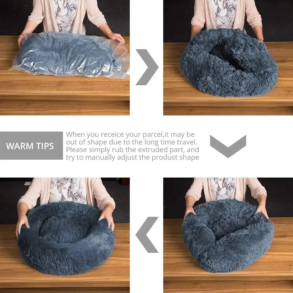 40-90cm Soft Large Cat Bed Round Warm Winter Plush Medium Dog Sofa Bed Full Filling Small Dog House Soft Cat Kennel Accessories