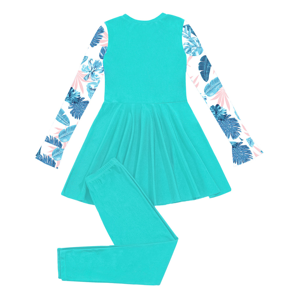 Girls Swimsuits 2 Piece Rash Guard Set UPF 50 Sun Protection Long Sleeve Swim Dress with Leggings Kids Full Body Cover Beachwear
