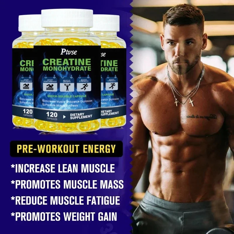 Ptvse Monohydrate Creatine Capsules Strength Muscle for Adults Endurance and Energy Support Enhance Athletic Performance