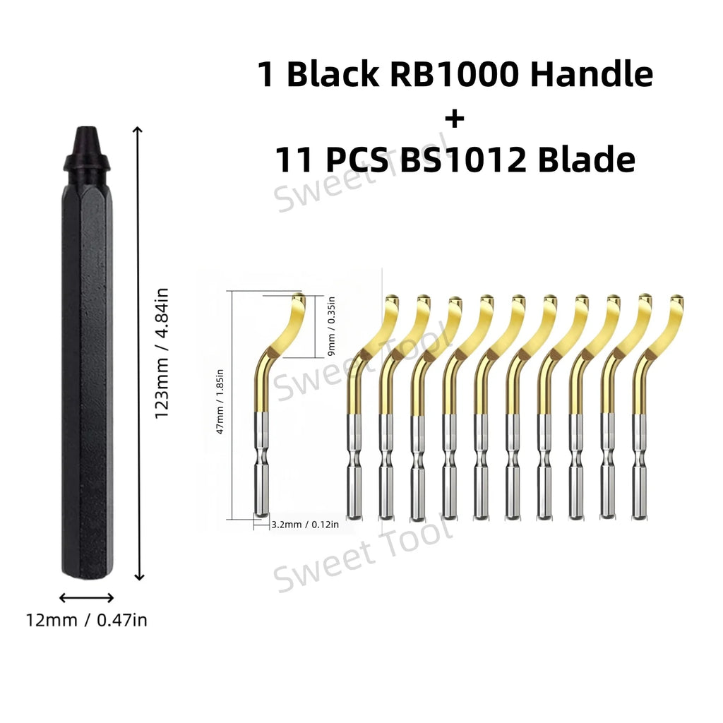 Deburring Tool Set RB1000 Black Metal Handle with 1/10/11 Swivel Blades for Metal PVC Plumbing 3D Printing Plastic Copper Resin