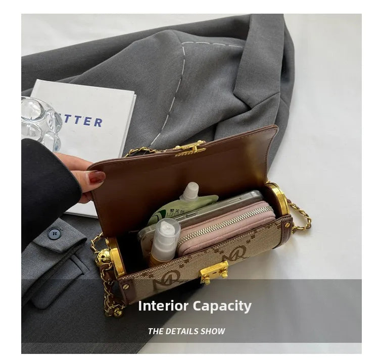 Fashionable Retro Summer Women's Chain Crossbody Bag Trendy Cylinder Bag Soft PU Leather Casual Style Small Size Korean Style