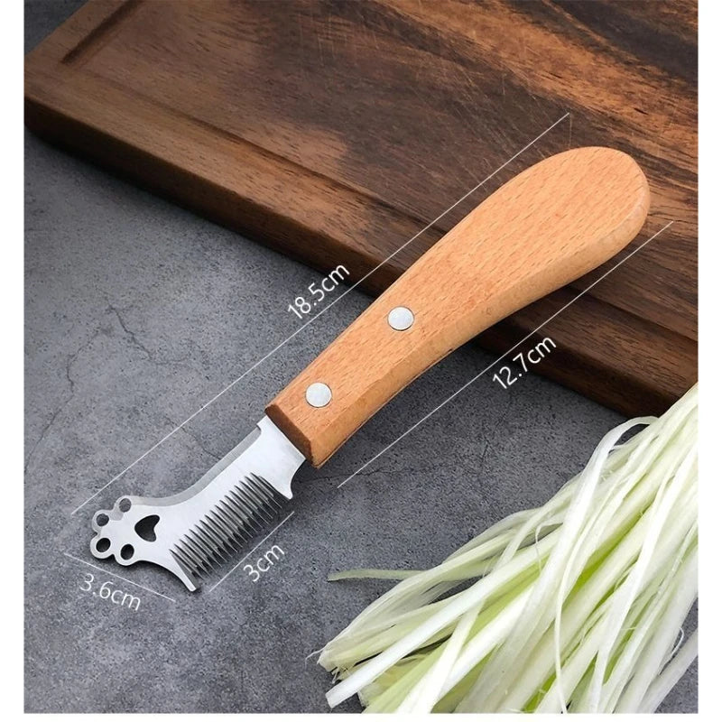 403 Stainless Steel Wide Tooth Green Onion Slicer Kitchen Solid Wood Handle Onion Cutter Shredder Vegetable Cutting Gadget Tool