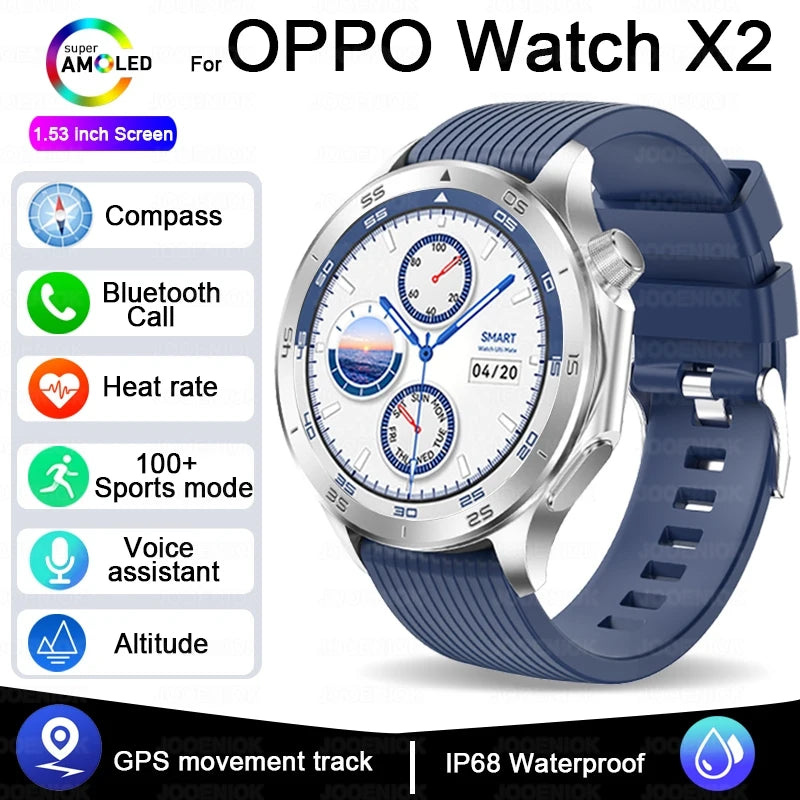 For OPPO Watch X Smart Watch Men High-end Business Men Bluetooth Call IP68 Waterproof Fitness Tracker Smartwatch Man 2025 New