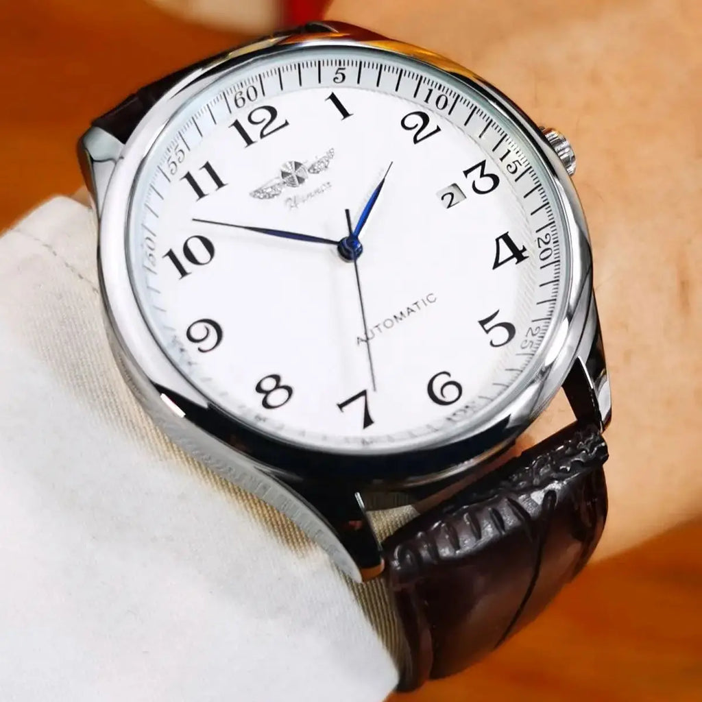 Winner Classic Business Watch for Men Retro Calendar Blue Hands Automatic Mechanical Watches Top Brand Luxury Steel Leather Belt