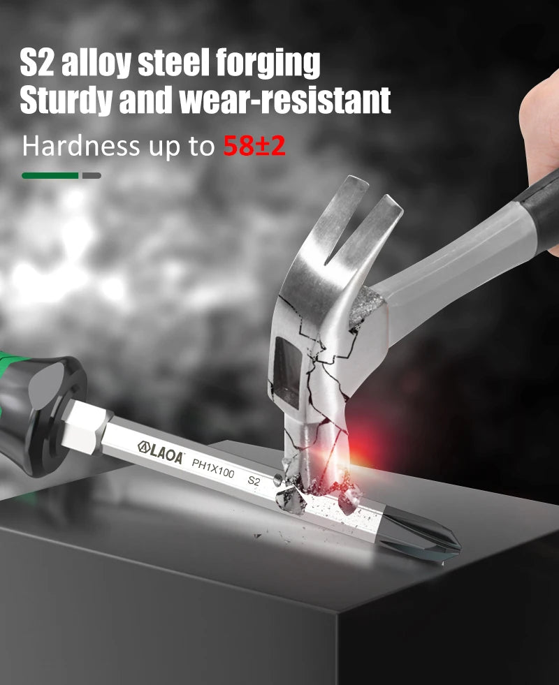 1pcs LAOA Magnetic Screwdriver Phillips Slotted Screwdrivers Set Hardness 58HRC Alloy Steel with Tap Knock Function