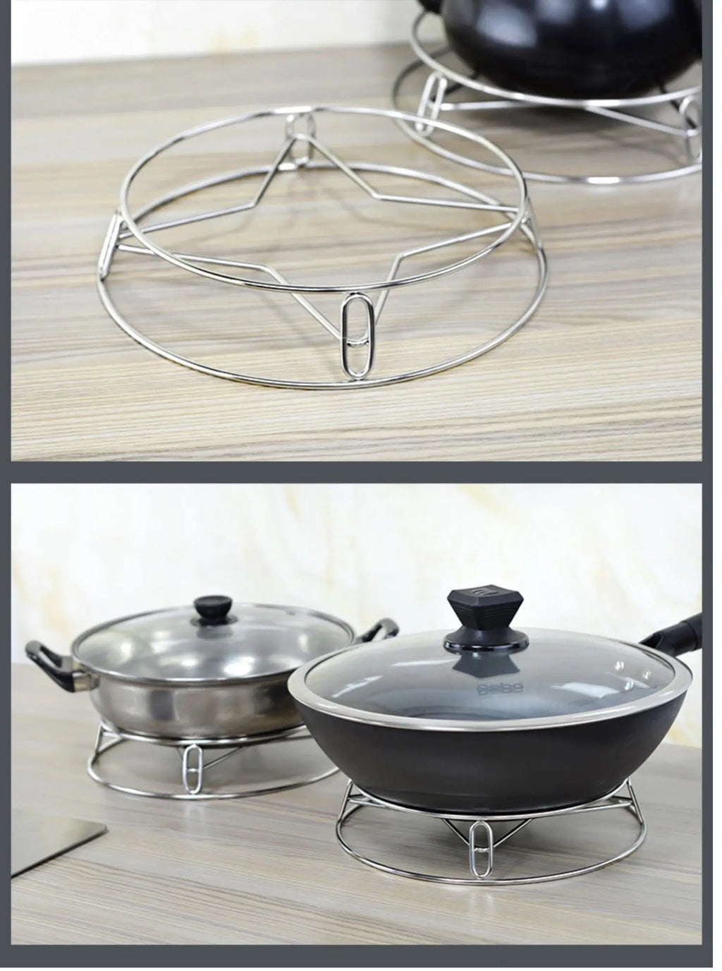 Thickened Stainless Steel round Tube Wok Stand Double Layer Pot Pad with Plate Connected Pot Stand Heat Insulation Anti-Scald...