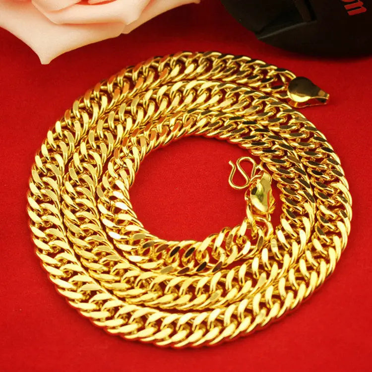 24K AU999 Real Gold Twisted Unisex Chain, 10MM 60CM Bold Polished Boss Necklace, Men's Sideways Neckpiece