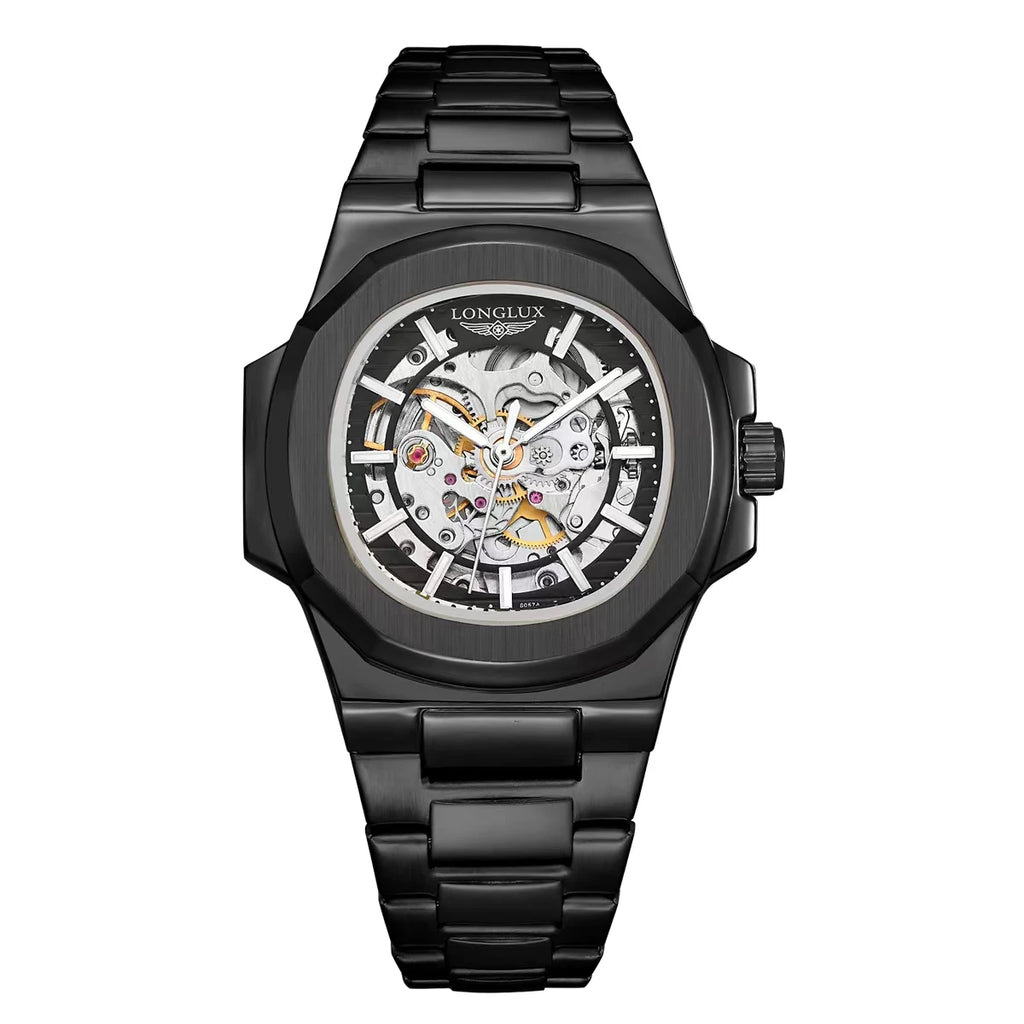 LONGLUX Men automatic mechanical watch luxury watches waterproof skeleton business cheap wholesale stainless steel gift watch