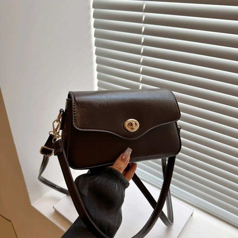 Retro Style Commuter Women's Small Square Bag Fashionable Shoulder Crossbody Bag Soft PU Leather Casual Handbag