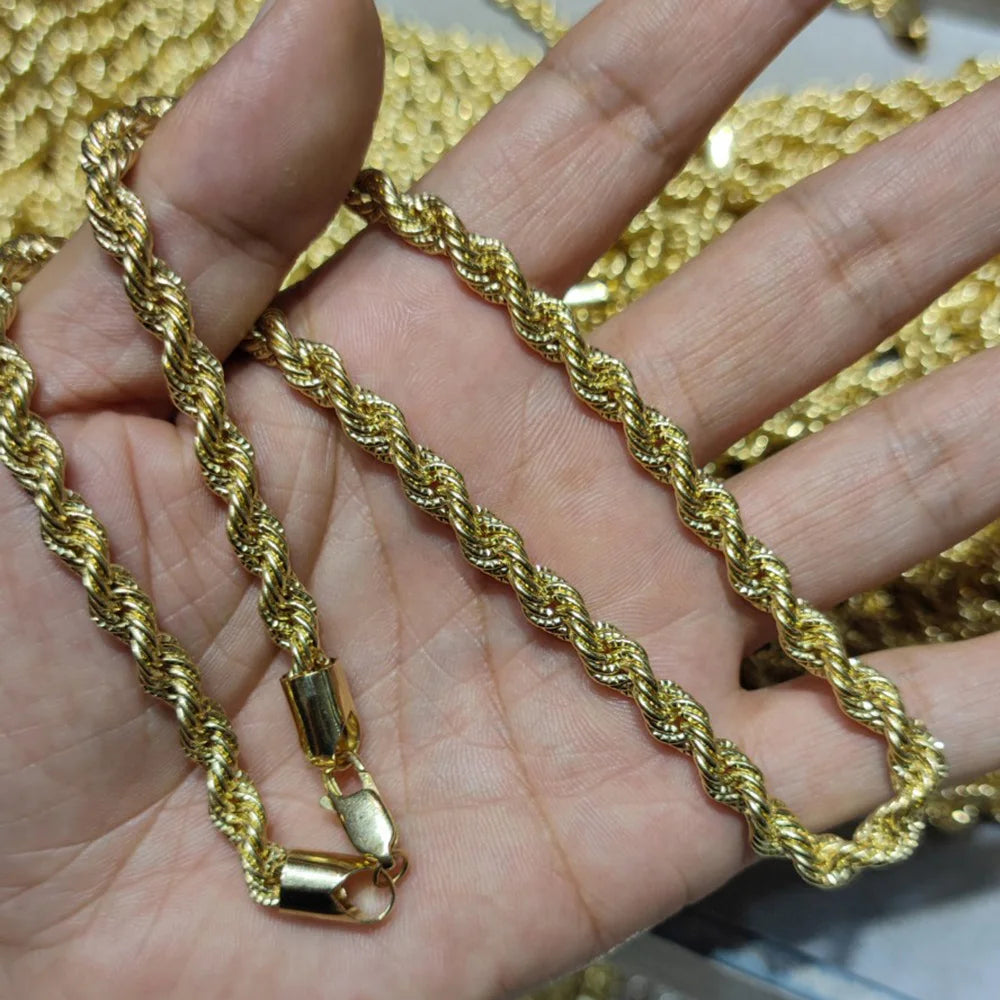 Sinya Pure 18k Au750 Gold Rope Chain Necklace Anklets Bracelets 100% Real Fine Jewelry For Women Ladies Mom Girls Best Gift
