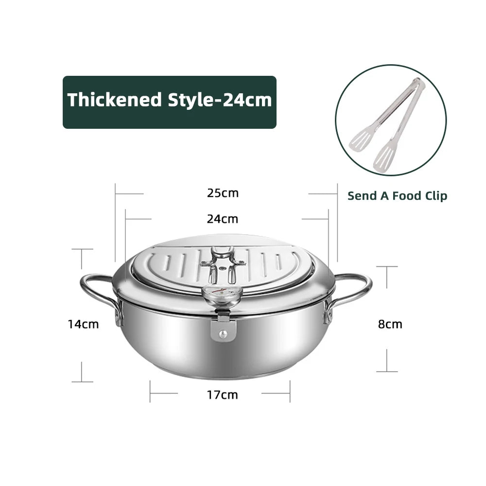 Japanese Deep Frying Pot With A Thermometer And A Lid Fryer Pan 304 Stainless Steel Kitchen Tempura Oil Frying Pan Fryer