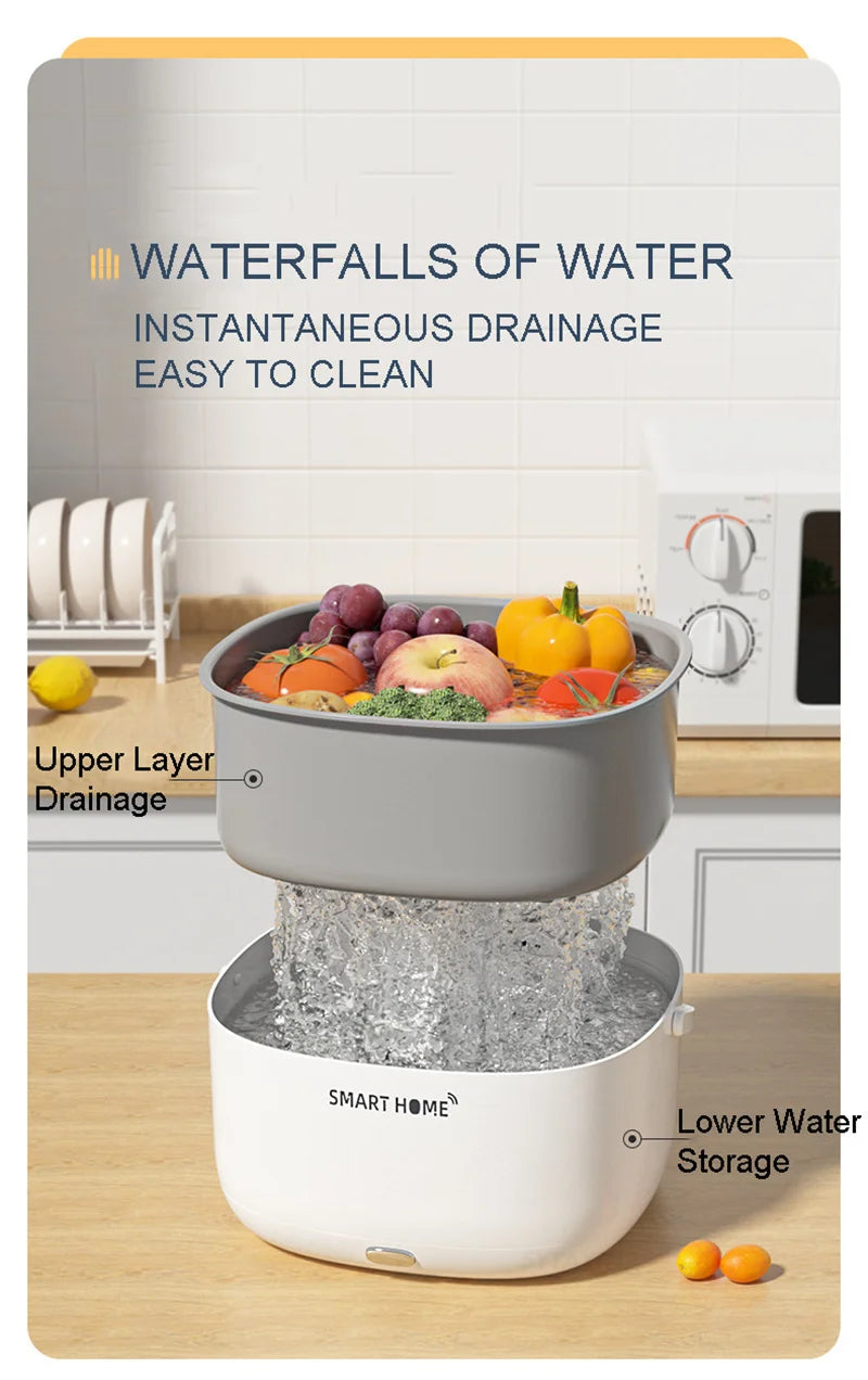 Electric Vegetable Fruit Washing Machine Ultrasound Wireless Food Grains Purifie Basket Large Capacity Cleaner For Houeshold