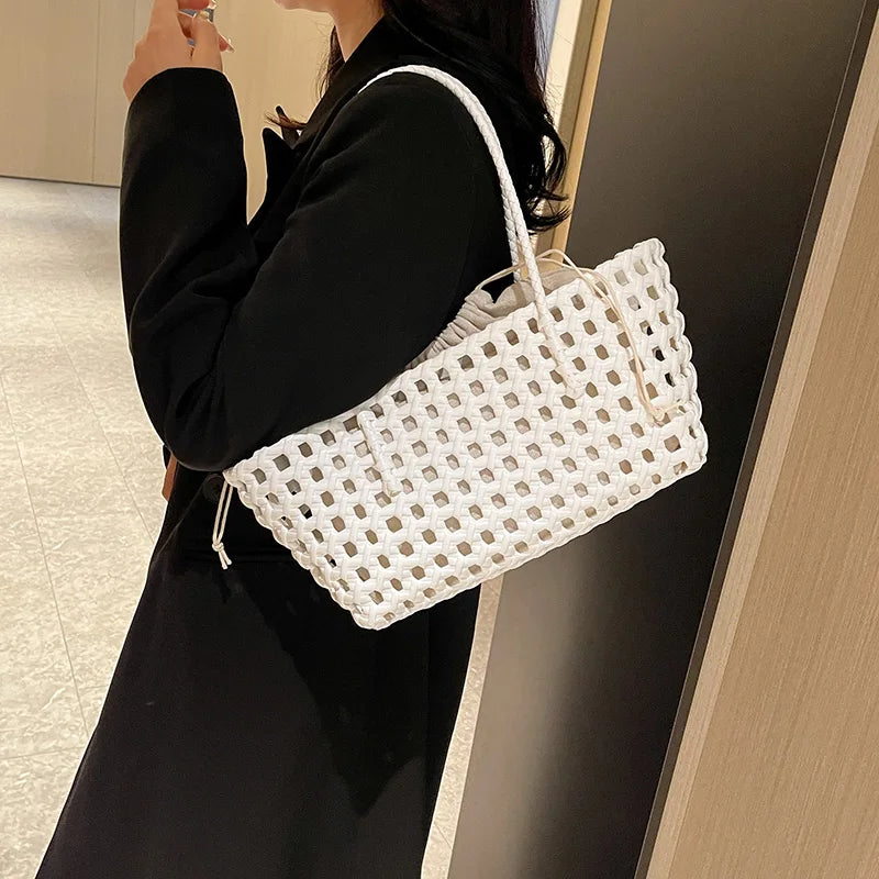 Hollow out Woven Beach Vacation Shoulder Backpack Women's Bag Casual Simple Style Double Strap Handbag for Daily Use
