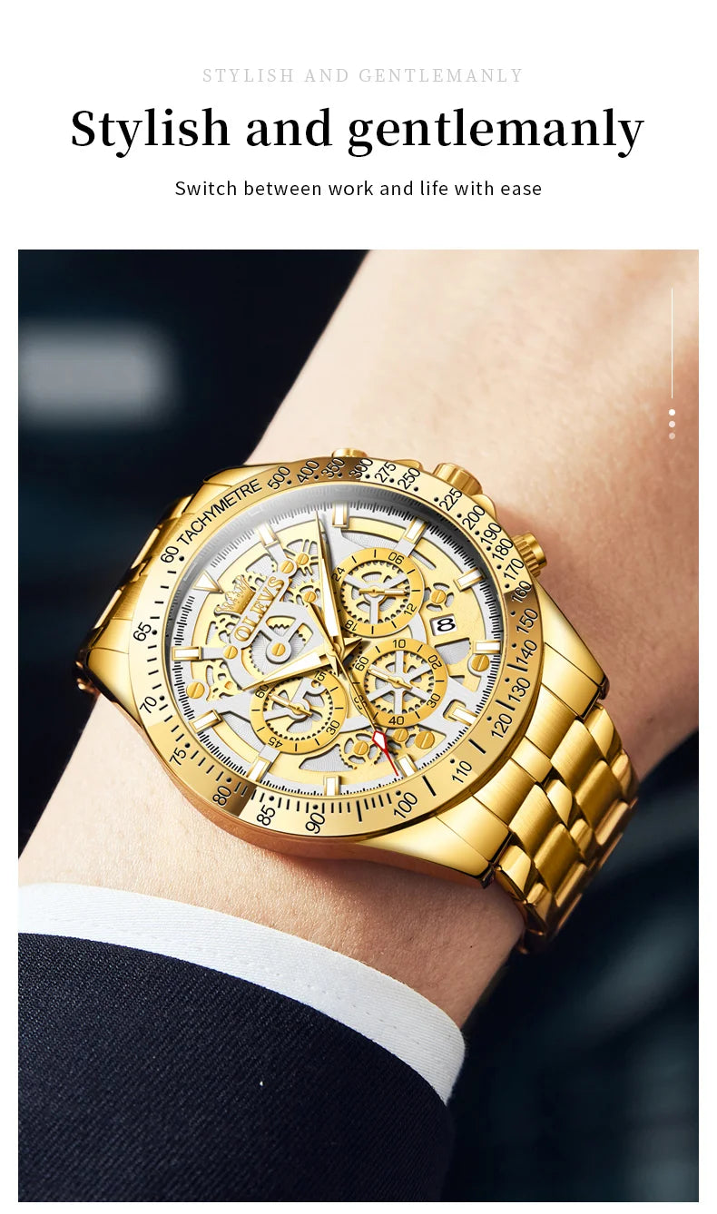 OLEVS 9913  Men's Watches Original Quartz Watches For Men Waterproof Luminous Chronograph Date 24 Hours Watches Luxury Men