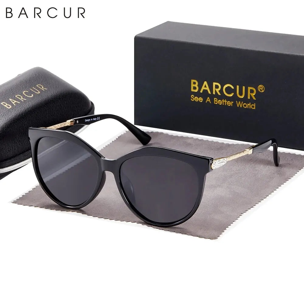 BARCUR Polarized Cat Eye Sunglasses Women Gradient Round Sun Glasses for Women Oculos Lunette De Soleil Femme