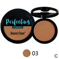 Perfecting powder compact in shade 03, medium brown pressed face makeup, Romantic Flower.