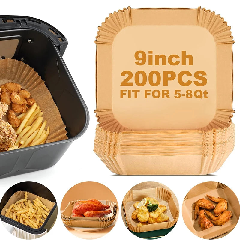 50-300Pcs Large Hot Air Fryer Paper Liners 23cm Square Airfryer Disposable Special Parchment Paper Trays 9inch Oven Baking Molds