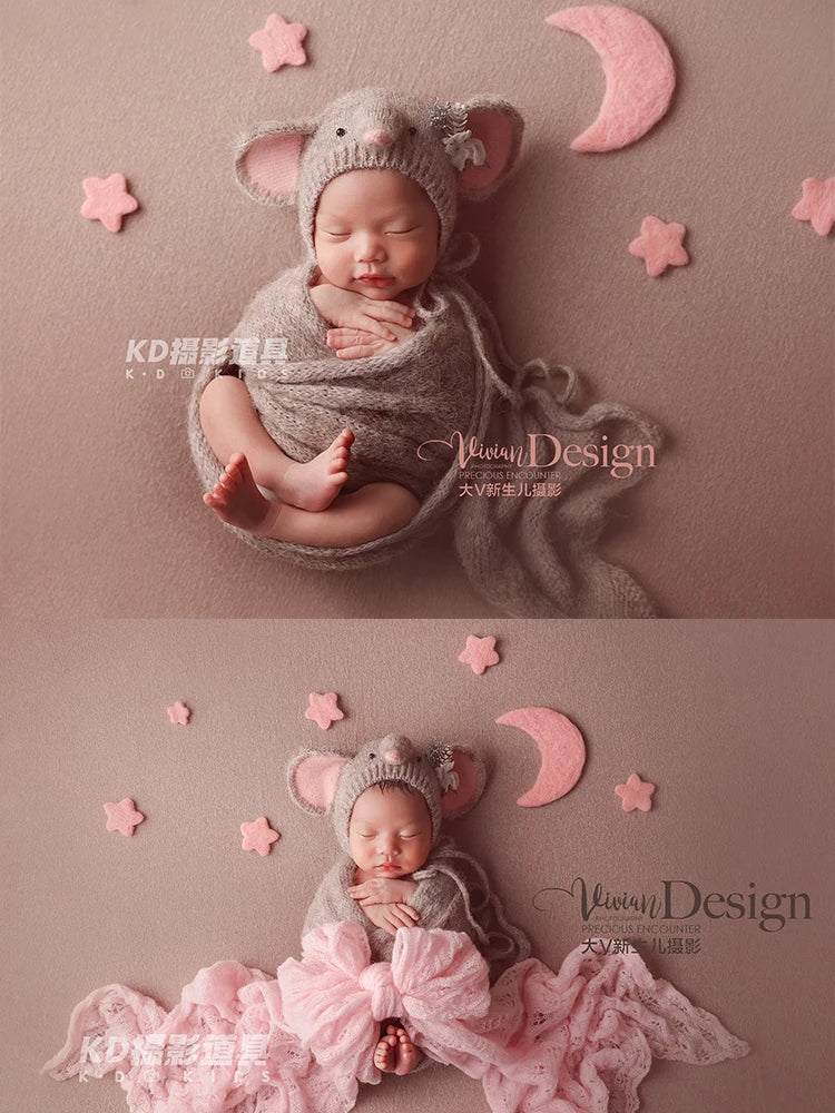 7pcs Wool Felt Stars and Moon Newborn Photography Props Background Mini Accessories Atmospheric Moon and Stars Baby Shoot Props