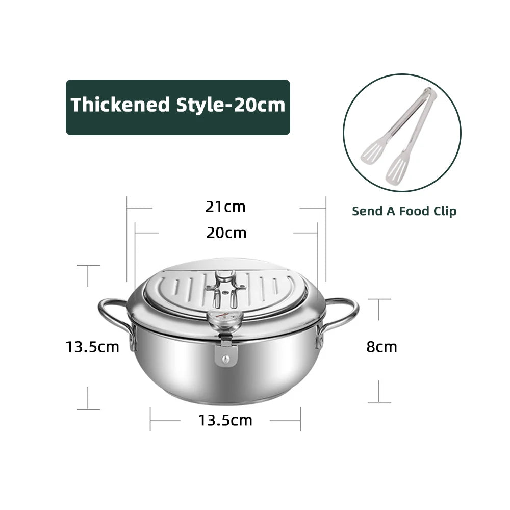 Japanese Deep Frying Pot With A Thermometer And A Lid Fryer Pan 304 Stainless Steel Kitchen Tempura Oil Frying Pan Fryer