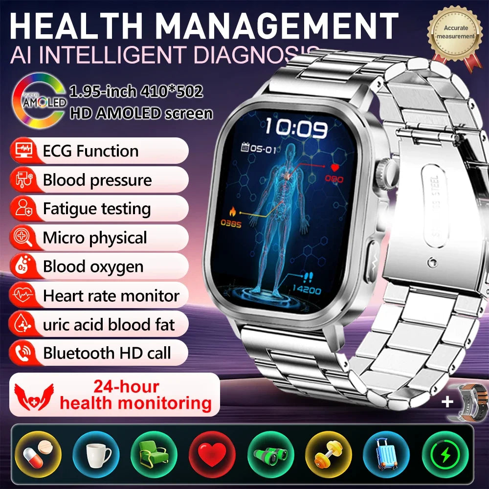 2025Nursing Level Uric Acid Blood lipids Smart Watch Men Blood Pressure ECG+PPG Clock Body Analysis Voice Call Health Smartwatch