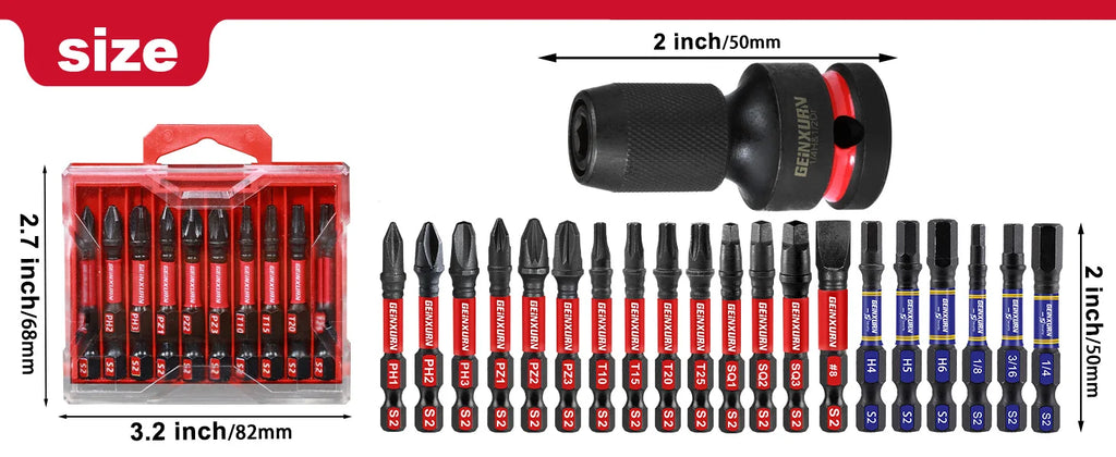 Geinxurn Impact Screwdriver Bit Holders,1/2-Inch Square Drive to 1/4-Inch Quick Release Hex Socket Adapter with screwdriver bits