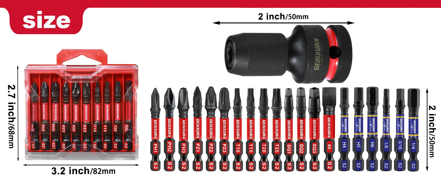 Geinxurn Impact Screwdriver Bit Holders,1/2-Inch Square Drive to 1/4-Inch Quick Release Hex Socket Adapter with screwdriver bits